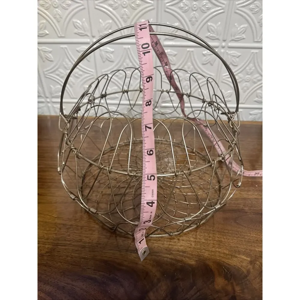 Vintage Style Wire Egg Basket Fruit Bowl Primitive Farmhouse Decor Metal Handle